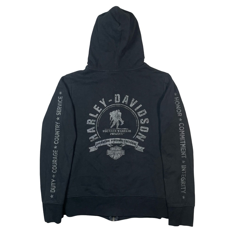 Harley Davidson Hoodie Womens L Wounded Warrior Project Military Full Zip Black
